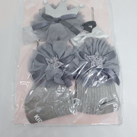 NIB Chicbaby Gray & Silver Hair Accessories & Sock - Picture 3 of 7